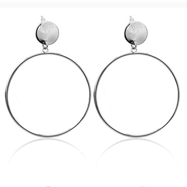 Mode Kvinnor Legering Överdrivna Circle Örhängen Drop Geometric Ear Accessories (Silver)