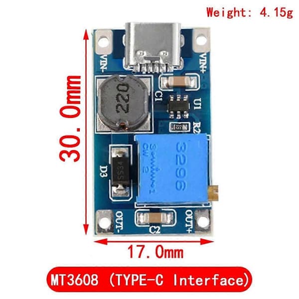 5 kpl 2A DC-DC Step Up Boost -moduuli TYPE-C-USB:llä, Step Up Boost -muunnin virtalähteen jännite Re.pa
