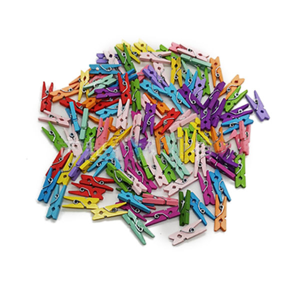 200 kpl valikoituja värejä kotiin puinen klipsi Käytännöllinen värikäs puu valokuva Office Note Clamp