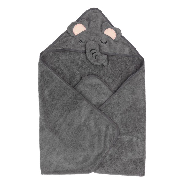 Babybadehåndklæde med hætte tegneserie dyreformet blød fleece Vandabsorption Baby svøbehåndklæde 80x80 cm Grå elefant