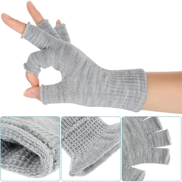 4 Par Vinterhalvfingervantar Strikket Fingervantar Varme Strækbare Vantar til Mænd og Kvinder