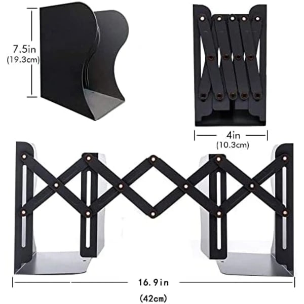 Justerbar bokstøtte i metall med solid base - Kan forlenges til 48 cm for kontoroppbevaring