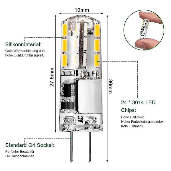 G4 LED-pærer, Varmhvit, Erstatning for 20 W halogenpærer, 10-pakning