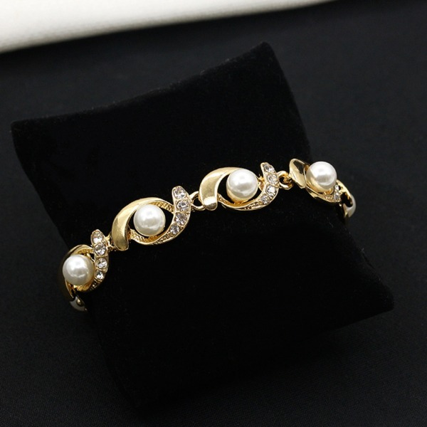 Mode Rhinestone Pearl Dame Armbånd Casual Armbånd Armring Smykker Gave (Guld)