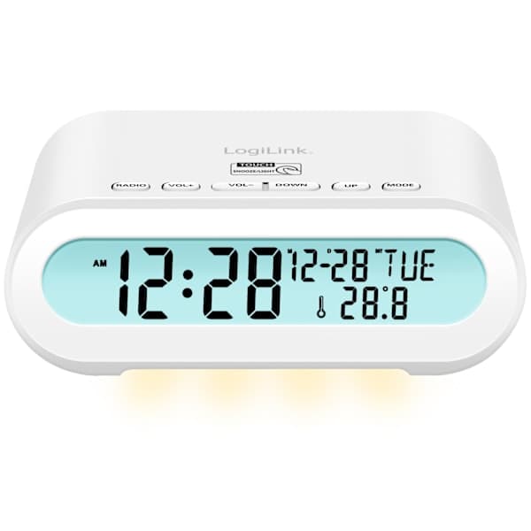 Klokkeradio Temp/Luftfuktighet USB-C/Batteridrift Hvit