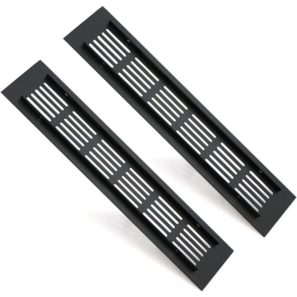 Sæt med 2 Rektangulære Aluminium Dørventilationsgitter - 250 x 50 mm - Insektskydd til Campingvogn, Skab, Køkken, etc. - Sort
