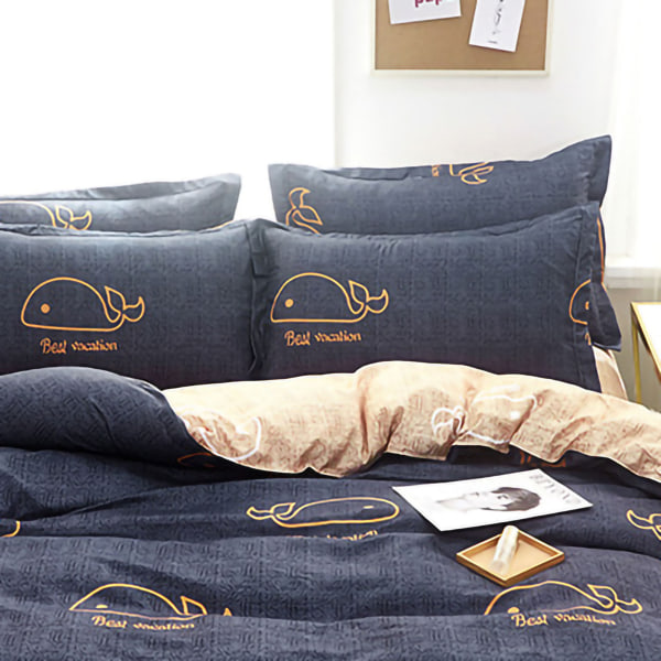 Hudvenligt dynebetræk fortykket polyester Blødt børstet dynebetræk Quilt sengetøj til sovesal, hval 180x220 cm