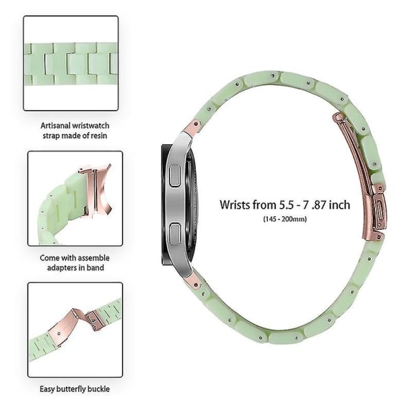 Paris_Til Samsung Galaxy Watch 5 40mm / 44mm / Watch 5 Pro 45mm Resin Urrem Rustfrit Stål Spænde Armbånd, Avokadogrøn