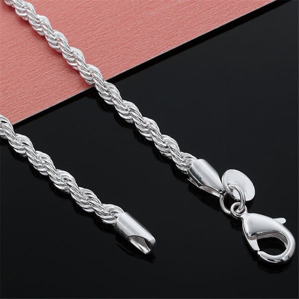 Twisted Rope Chain Halskjede 925 Sterling Silver 18 TOMMES 18 TOMMERS 18 tommer 18 inch