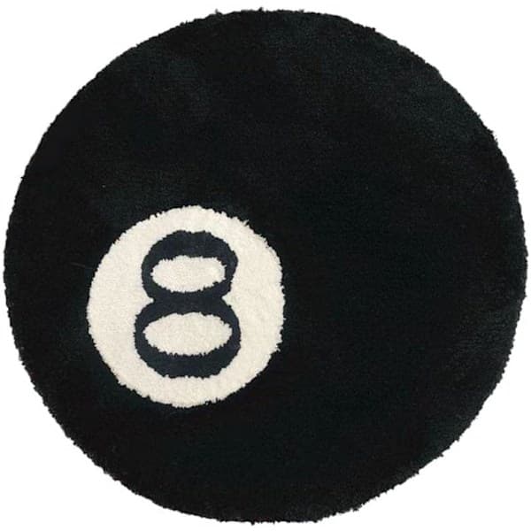 Simulert biljard nummer 8 Matte, rund, tuftet, svart, 60*60cm