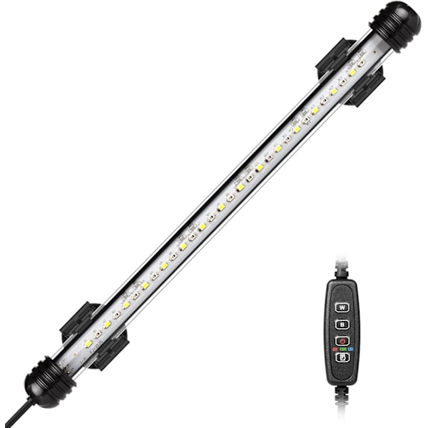 LED-akvarielampa, sänkbar akvarielampa med automatisk på/av-timer, färgskiftande blått och vitt LED-ljus för 30-50 cm fiskakvarium