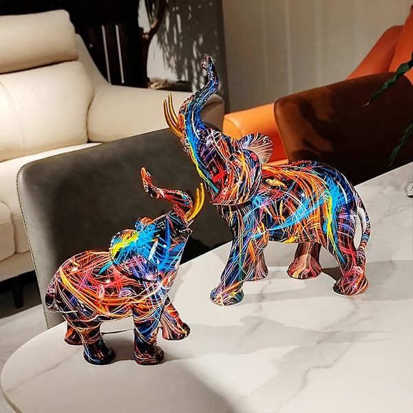 Målning Graffiti Elefant Skulptur Resin Dyre Statue Dekor C