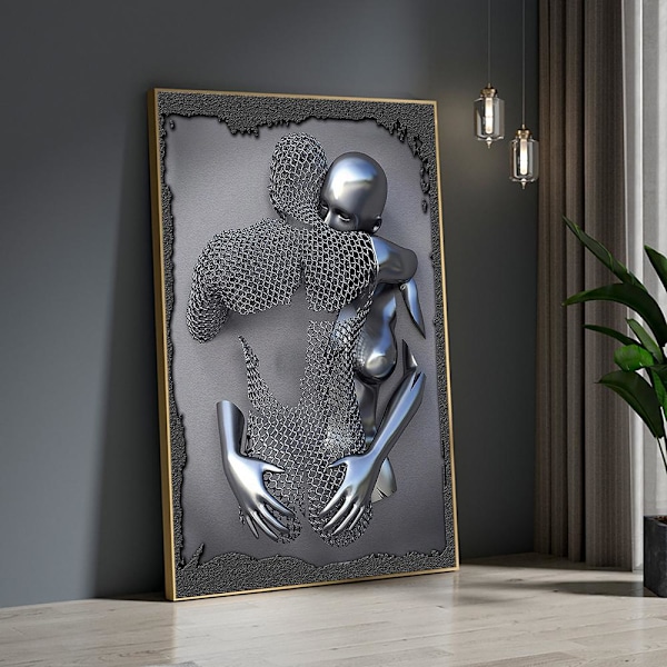 3D Visual Guld Sølv Væghængt Kunstbilleder Metal Moderne Skandinavisk Personligiseret Lærred Indvendig Maleri Tryk Hjemmeindretning Matches the image 50x75cm