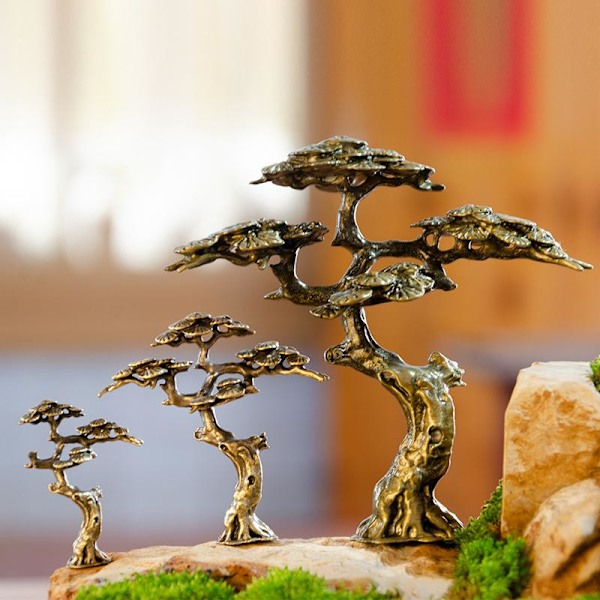 Mini Velkommen Furu Miniatyrfigur Kobber Tredekor for Bonsai Trestatuer Matches the image 10.1*4*9.8cm