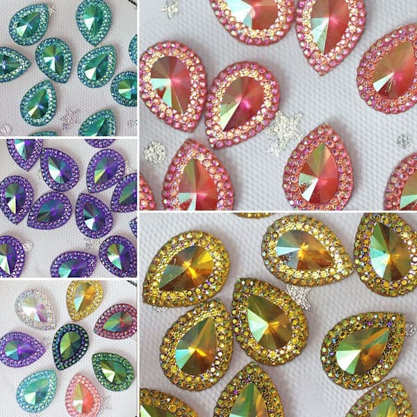 50 stk. 13*18mm Glitter Vanndråpe Rhinestone Flatback Applikasjon multicolor