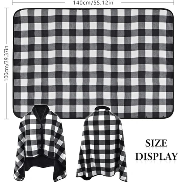 Sort Fleece Poncho til Kvinder - Varm Vintercape med Knapper