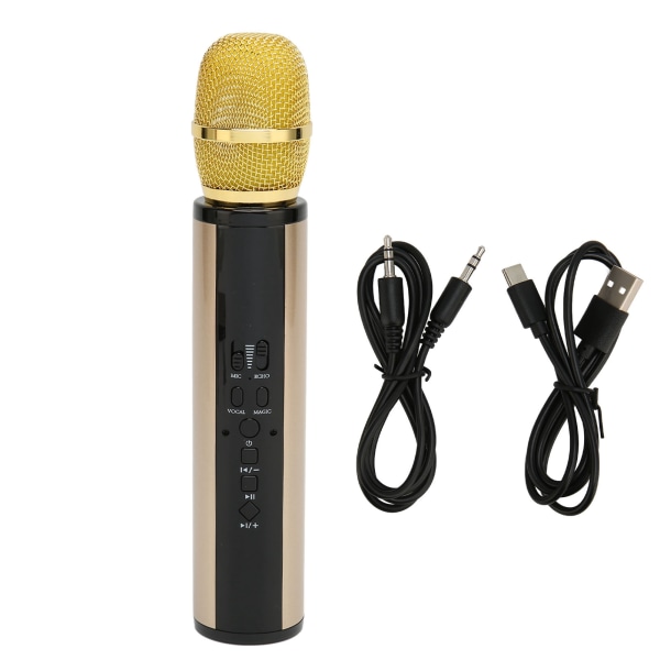 Bluetooth håndholdt mikrofon Støyreduksjon Stereo trådløs karaokemikrofon med opptak for smarttelefon PC Gold