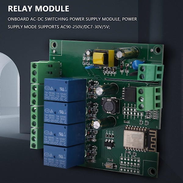 ESP8266 ESP-12F WIFI Relémodul 4-kanals AC90-250V/DC7-30V/5V Forsinkelsesrelébryter for IDE Smart Ho.pa