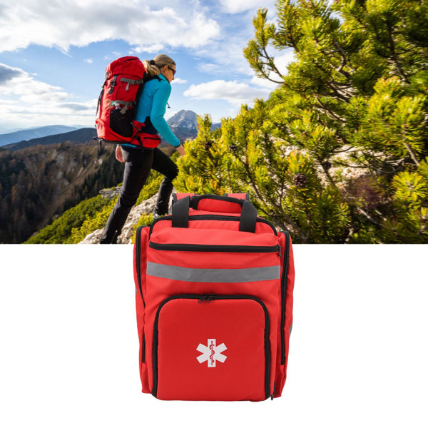 Rød brandmandstaske med stor kapacitet First Responder-taske Holdbar akut medicinsk rygsæk til rejsecamping