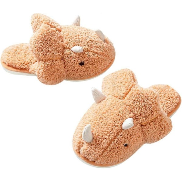 Vuxen Unisex Djurtofflor Varma Plysch Dinosaurie Design Hemtofflor Roliga Triceratops Tofflor Halkfria Sovrumstofflor Orange Orange 40-41