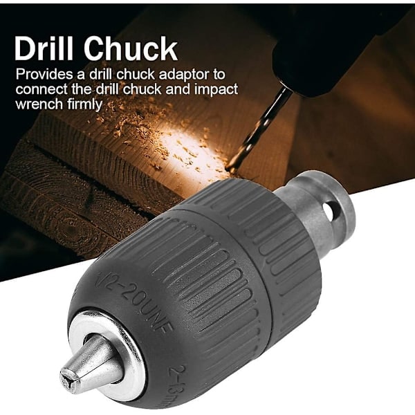 2-13mm Nyckellös Borrchuck, 1/2\" till 20 Unf Chuck Adapter med 1/2\" Chuck Adapter för Slagnyckelkonvertering
