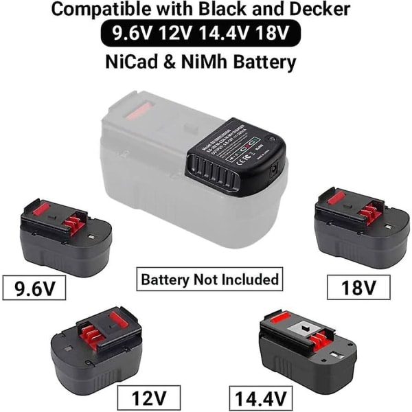 Ersatningslader kompatibel med Black & Decker 9,6v 12v 14,4v 18v Nicad Nimh batteri Hpb18-ope Hpb18 Hpb14 Hpb12 Hpb96 244760-00 A1718 Fsb18