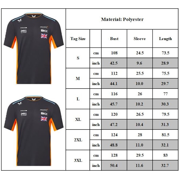 Svart Formel 1 Racing Team T-skjorte for menn, Fotballtrøye, Trøye, Bluse, Topper, Sport, Sommer, Korthjermet 2XL