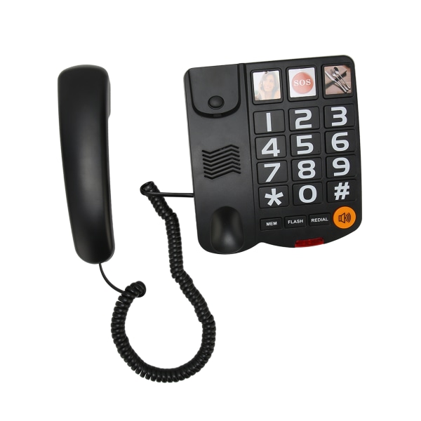 Storknappstelefon Multifunktionstelefon med ett knapptryck Handsfree fast telefon med sladd och högtalare för seniorer Svart