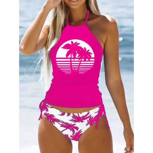 Baddräkt för damer Kokosnöt Dragsko Side Halter Neck Tankini Set Summer Beach Wear Söta Badkläder Mode Baddräkt 2023 Nyhet Pink XXL