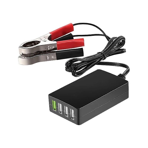 Bärbar DC Strömförsörjning med Batteriklämma, 12V/24V till 5V 4-Port USB Laddare Multi-Port Adapter Andra Smartphones-Xin（PA）