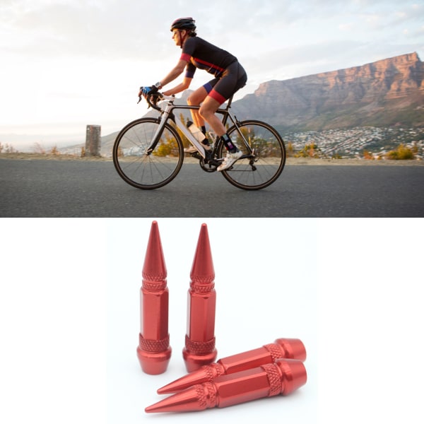 4st 60 mm däckstamventilkåpor i rostfritt stål spetsiga hjul Cover för bilar motorcyklar Cyklar Röd