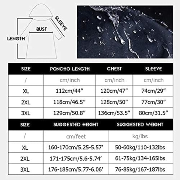 Vandafast Regnjakke til Voksne, Lang, Genanvendelig med Reflekterende Tape, Let og Åndbar, Størrelse XXL