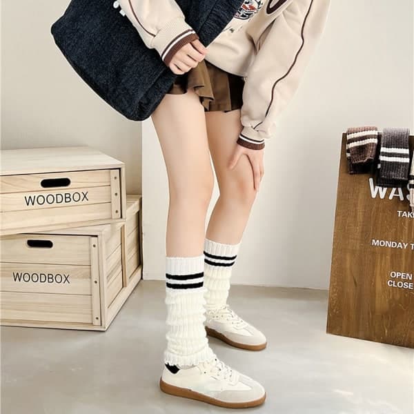 1 par lange strikkede strømper Crew strømper BEIGE Beige