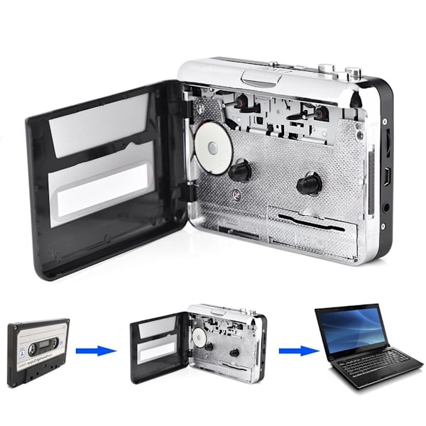 USB-bandkonverterare, kassettspelare, gammal kassettmodell till MP3-kassettspelare, bärbar spelare 1 st.