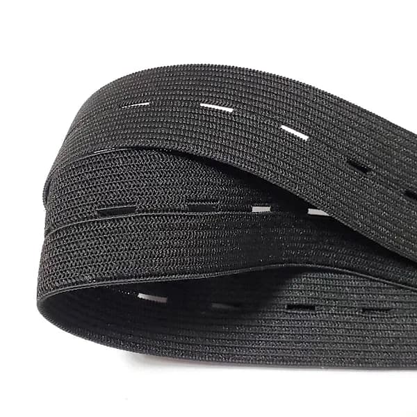 Elastiskt knapphålsband, praktiskt och mångsidigt svart, bredd: 2 cm