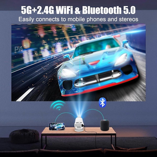 5G 4K Projektor Smart HD LED WiFi Bluetooth HDMI. USB Android Hemmabio - PA