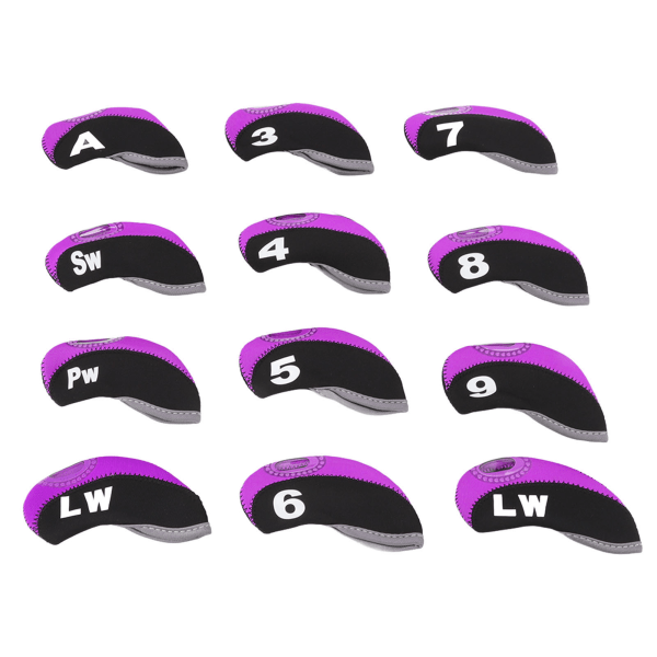 12 kpl Golfmailan päänsuojat Neopreeni naarmuuntumattomat golfmailan päänsuojaimet ulkokäyttöön mustalle ja violetille