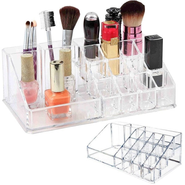 Makeupstativ / Stativ til Makeup - 16 rum - Makeupopbevaring transparent