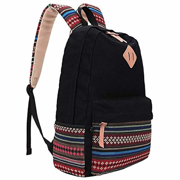 Canvas-reppu Vintage Värikkäät Raidat Laukku Tytöille ja Pojille Musta