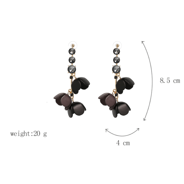 Muodikkaat naisten kukkariipus metalliseos pitkät riippukorvakorut korut lahja (musta)