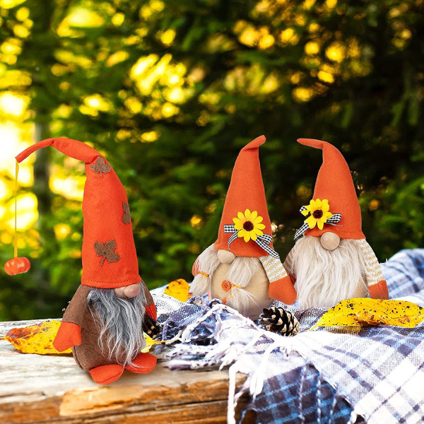 Fall Gnome Plysch, 3-pack handgjorda hösttomtar Svensk ansiktslös dockdekoration Höst Tomte Handgjord svensk gnome Thanksgiving Day