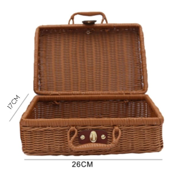 Picknickkurv, flettet kurv i vintage-rejsetaske, flettet opbevaringskurv i rotting, picknicktæppe L