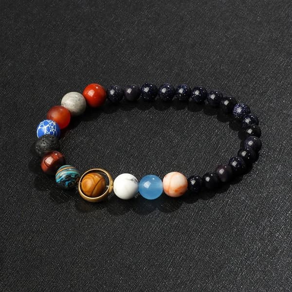 Kosmisk solsystem vulkansk stein åtte planeter par stjerne armbånd dame Blå Sand 6+8MM