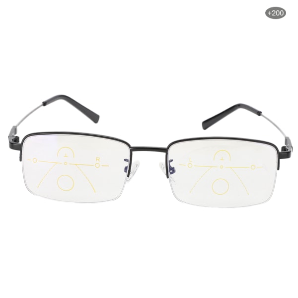 Visual Fatigue Relief Multifokale læsebriller Anti Blue Rays presbyopiske briller med etui (+200 sort)
