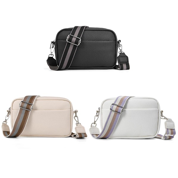 Crossbody-taske til kvinder Klassisk skuldertaske med bred rem Crossbody-taske med lynlås White