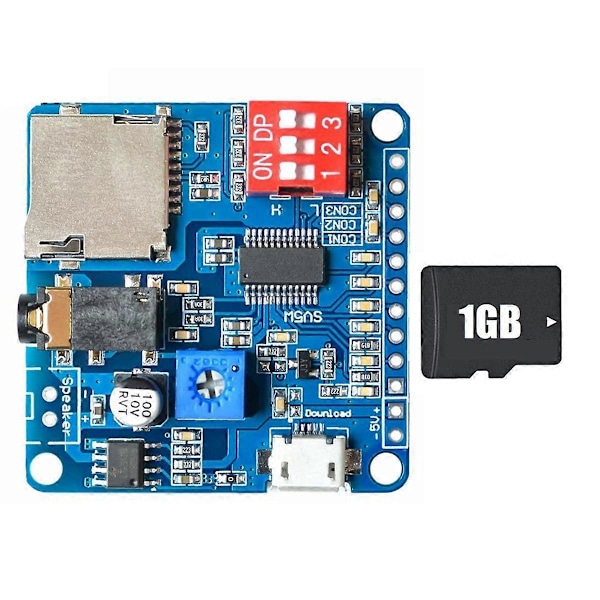 Äänen Toistomoduuli MP3-soitinmoduuli + 1GB Muistikortti UART I/O Trigger Class D Vahvistinlevy 5W.pa