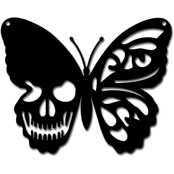 Metalvægkunst Butterfly Skull Dekoration Væghængende Plakater Ornament Jern Vægkunst Skulptur Plade til Indendørs Udendørs Hjem Stue Køkken Have O