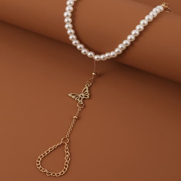 Pearl Hand Chain Bracelet, Multi-Layer Ring Bracelet Jewelry