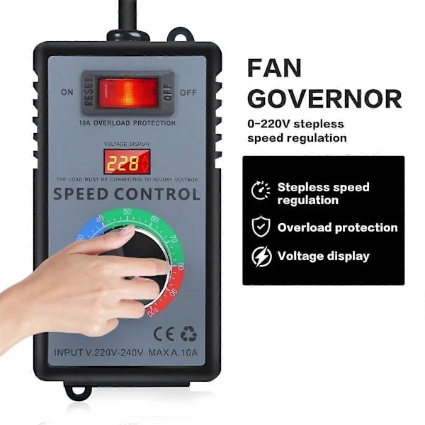 Hastighetsregulator 230 V, Frekvensomvandlare 230 V, Motorspänningsregulator AC 220 V 10 A Maxeffekt 4000 W, EU-kontakt