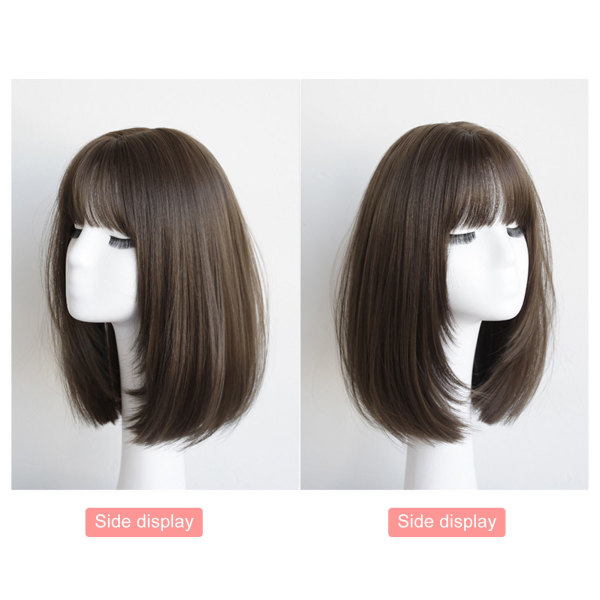 Kaldbrun parykk 16,9 tommer Elegant realistisk middels langt rett hår Parykker for kvinner og jenter